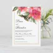 コーラルピンクミントホワイト金ゴールドグリッター結婚フローラ 招待状 (スタンド正面)