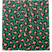 コーラルピンクモダンクブラックグリーンレオパードアニマルプリント シャワーカーテン (正面)