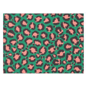 コーラルピンクモダンクブラックグリーンレオパードアニマルプリント テーブルクロス (正面(横))