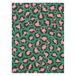 コーラルピンクモダンクブラックグリーンレオパードアニマルプリント テーブルクロス