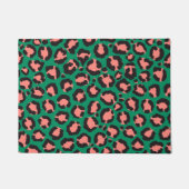 コーラルピンクモダンクブラックグリーンレオパードアニマルプリント ドアマット (正面)