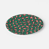コーラルピンクモダンクブラックグリーンレオパードアニマルプリント ペーパープレート (アングル)