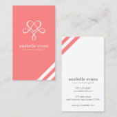 コーラルピンクモダンハートと渦巻き 名刺 (正面/裏面)