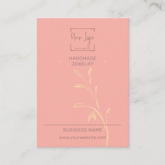 コーラルピンクリーフソーシャルQRジュエリーディスプレイカード コーリングカード (正面)