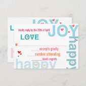 コーラルピンクレッドアクアモダンタイポグラフィウェディングRSVP 出欠カード (正面/裏面)