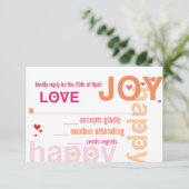 コーラルピンクレッドフローラモダンタイポグラフィ 出欠カード (スタンド正面)