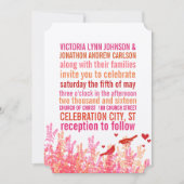 コーラルピンクレッドフローラヴィンテージタイポグラフィラブバード 招待状 (正面)