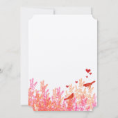 コーラルピンクレッドフローラヴィンテージタイポグラフィラブバード 招待状 (裏面)