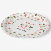 コーラルピンクレッドローズフローラ結婚ズ ペーパープレート (アングル)