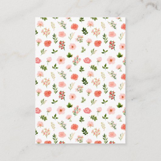 コーラルピンクレッドローズベビーディスプレイシャワー エンクロージャーカード (裏面)