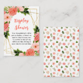 コーラルピンクレッドローズベビーディスプレイシャワー エンクロージャーカード (正面/裏面)
