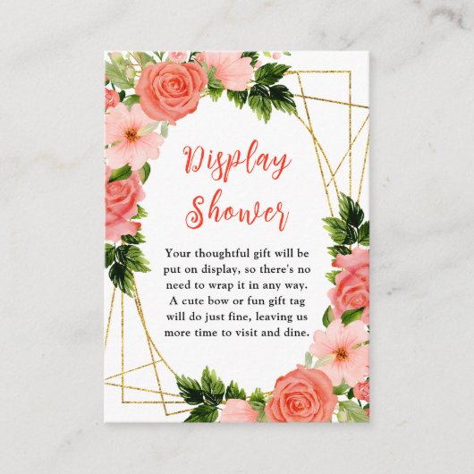 コーラルピンクレッドローズベビーディスプレイシャワー エンクロージャーカード (正面)