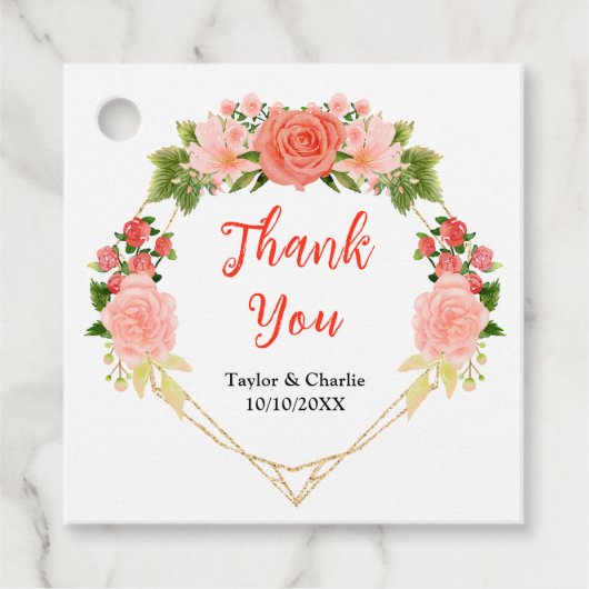 コーラルピンクレッドローズ結婚ズサンキュー フェイバータグ (正面)