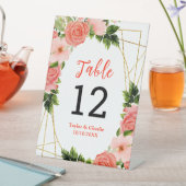 コーラルピンクレッドローズ結婚フローラのテーブル番号 台座サイン (インサイチュ)