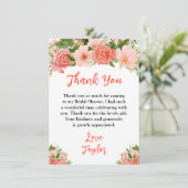 コーラルピンクレッドローゼスフローラブライダルシャワー サンキューカード (スタンド正面)