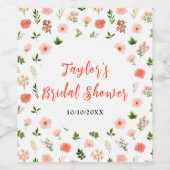 コーラルピンクレッドローゼスフローラブライダルシャワー ワインラベル (シングルラベル)