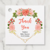 コーラルピンクレッドローゼスフローラベビーシャワーありがとう フェイバータグ (正面)
