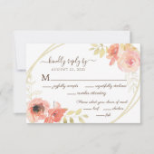 コーラルピンクローズと葉金ゴールドフローラ結婚ズ 出欠カード (正面)