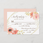 コーラルピンクローズと葉金ゴールドフローラ結婚ズ 出欠カード (正面/裏面)