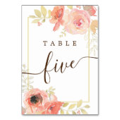 コーラルピンクローズと金ゴールドフレームフローラ結婚ズ  テーブルナンバー (裏面)