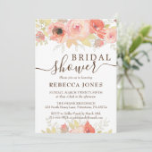 コーラルピンクローズと金ゴールド葉ブライダルシャワー 招待状 (スタンド正面)