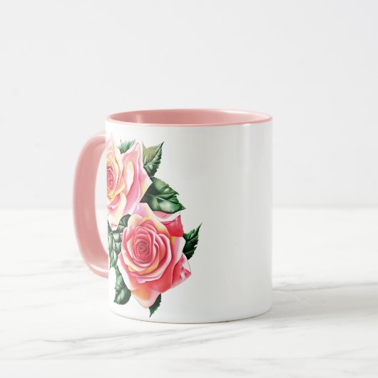 コーラルピンクローズアンドジェイドグリーン離れズ マグカップ (正面左)