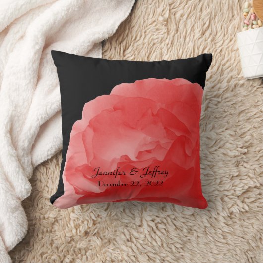 コーラルピンクローズパーソナライズされたネーム結婚の贈り物 クッション (ブランケット)