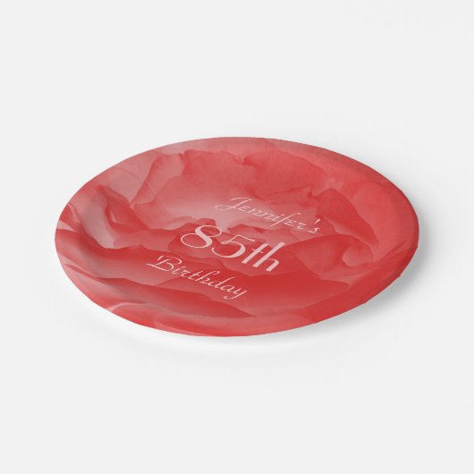 コーラルピンクローズフローラ名85thバースデーパーティー ペーパープレート (アングル)