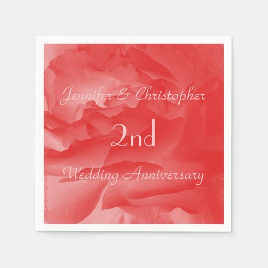 コーラルピンクローズ結婚2周年記念紙 スタンダードカクテルナプキン (正面)