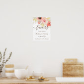 コーラルピンクローズ&金ゴールドリーフ結婚式の引き出物サイン ポスター (キッチン)