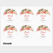 コーラルピンクローゼスフローラブライダルシャワーサンキュー ラウンドシール (シート)