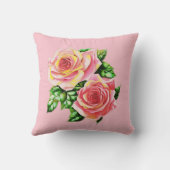 コーラルピンクローゼズウィズジェドグリーン離れ クッション (裏面)