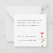 コーラルピンクワイルドフラワー金ゴールドスクリプト ノートカード (裏面)