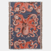 コーラルピンクヴィンテージタコ海の生物 スローブランケット (正面縦)