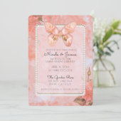 コーラルピンクヴィンテージバタフライバラエレガントウェディング 招待状 (スタンド正面)