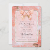 コーラルピンクヴィンテージバタフライバラエレガントウェディング 招待状 (正面)