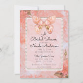 コーラルピンクヴィンテージバタフライバラブライダルシャワー 招待状 (正面)