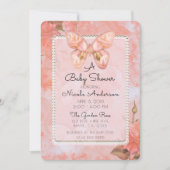 コーラルピンクヴィンテージバタフライバラベビーシャワー 招待状 (正面)
