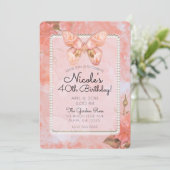 コーラルピンクヴィンテージバタフライバラ誕生日パーティー 招待状 (スタンド正面)