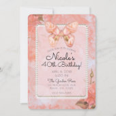 コーラルピンクヴィンテージバタフライバラ誕生日パーティー 招待状 (正面)