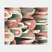 コーラルピンク幾何抽象芸術アールデコペンギン フリースブランケット (正面(横))