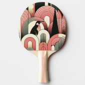 コーラルピンク幾何抽象芸術アールデコペンギン 卓球ラケット (裏面)