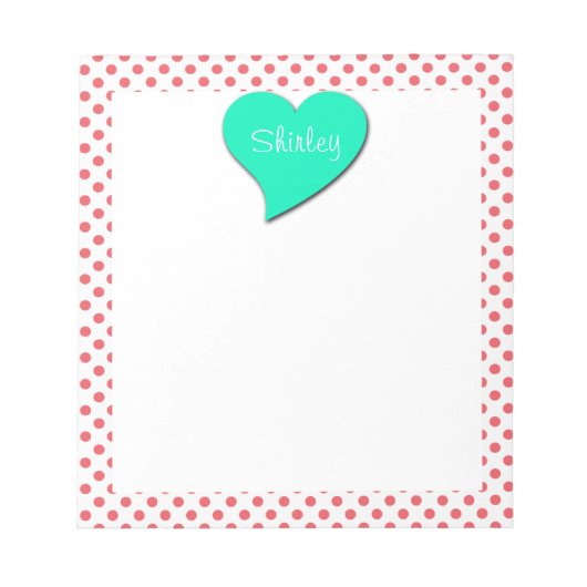 コーラルピンク水玉模様 – モノグラムby Shirley Taylor ノートパッド (正面)