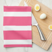 コーラルピンク白ストライプ色 キッチンタオル (四つ折り)