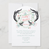 コーラルピンク素朴クグリーンヴィンテージフローラガーランド 招待状 (正面)