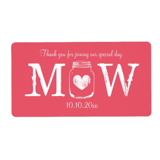 コーラルピンク結婚のメイスンジャーの水瓶ラベル ラベル (正面)