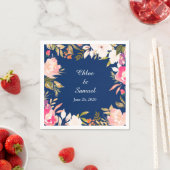 コーラルピンク縁ど結婚フローラ スタンダードカクテルナプキン (インサイチュ)