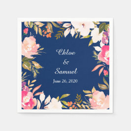 コーラルピンク縁ど結婚フローラ スタンダードカクテルナプキン