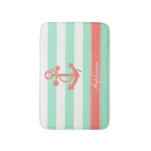 コーラルピンク航海のいかりとミントグリーンストライプ バスマット (正面縦)