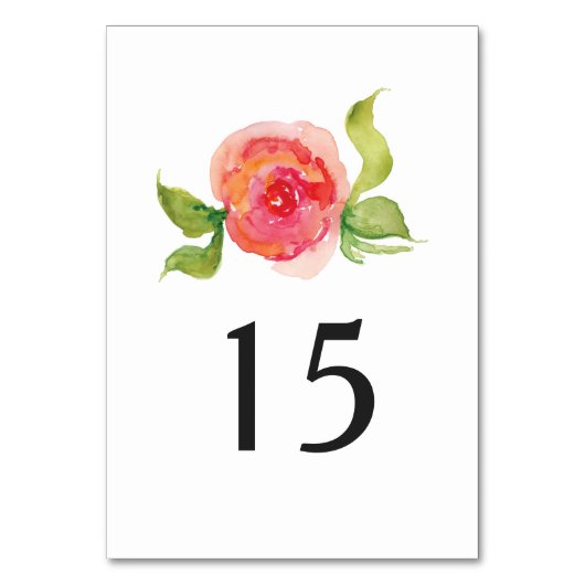 コーラルピンク色のフローラ結婚テーブル番号 テーブルナンバー (正面)